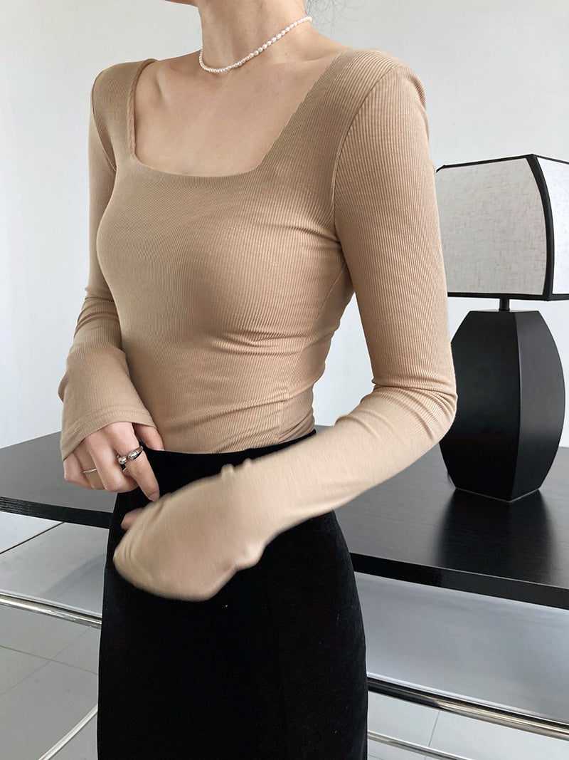 Fudus | Frauen Langarm Quadrat-ausschnitt T-shirt