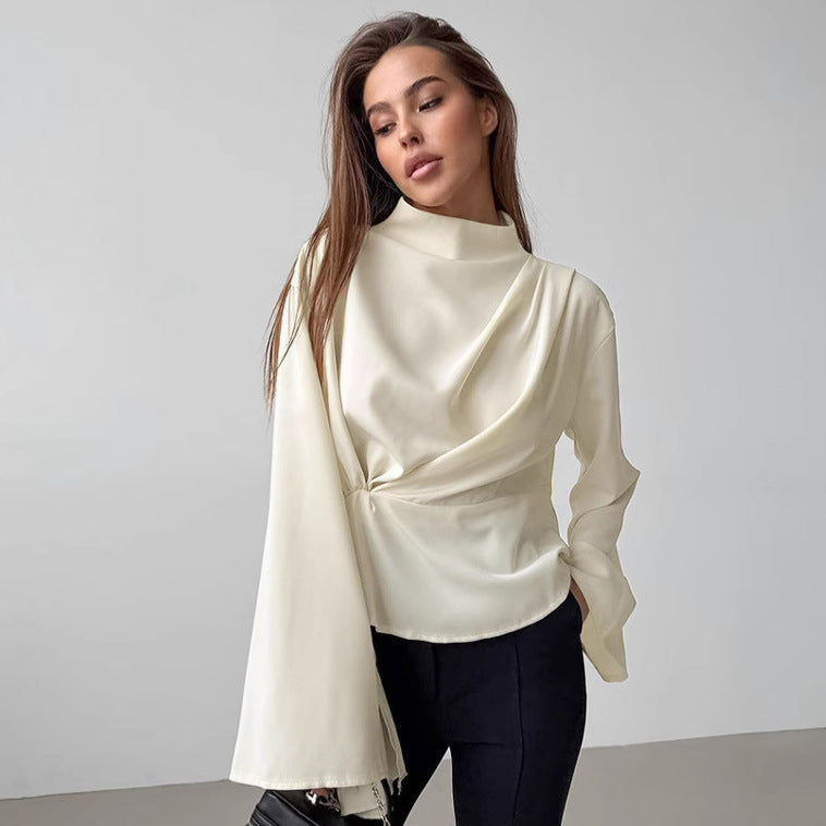 Fudus | Französische Chiffon Glockenärmel Plissierten Split Top