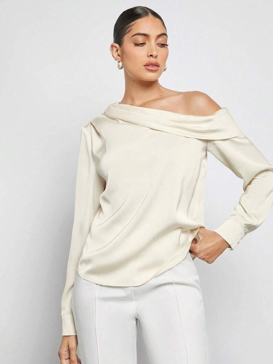 Fudus | Falten Satin Schulterfreies Langarmshirt
