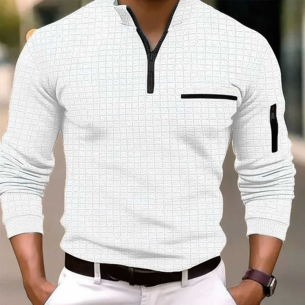 Casual Baumwolle Herren Langarm Poloshirt mit Reißverschluss