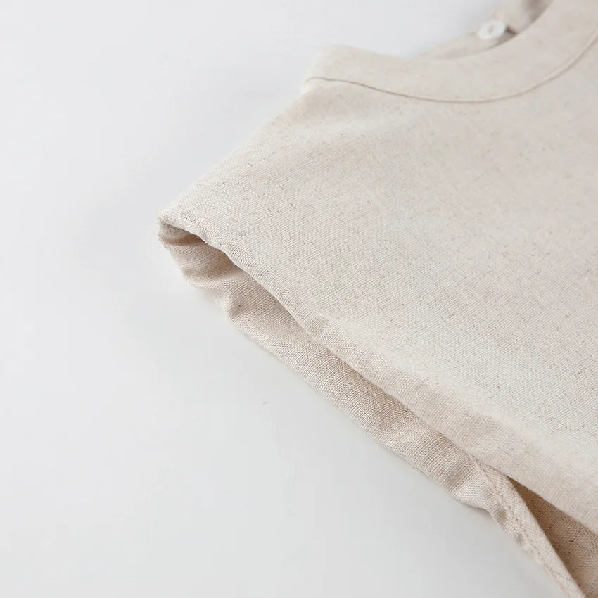Fudus | Leinen Schnür Crop Top Und Lockere Hose Schlafanzug Sat