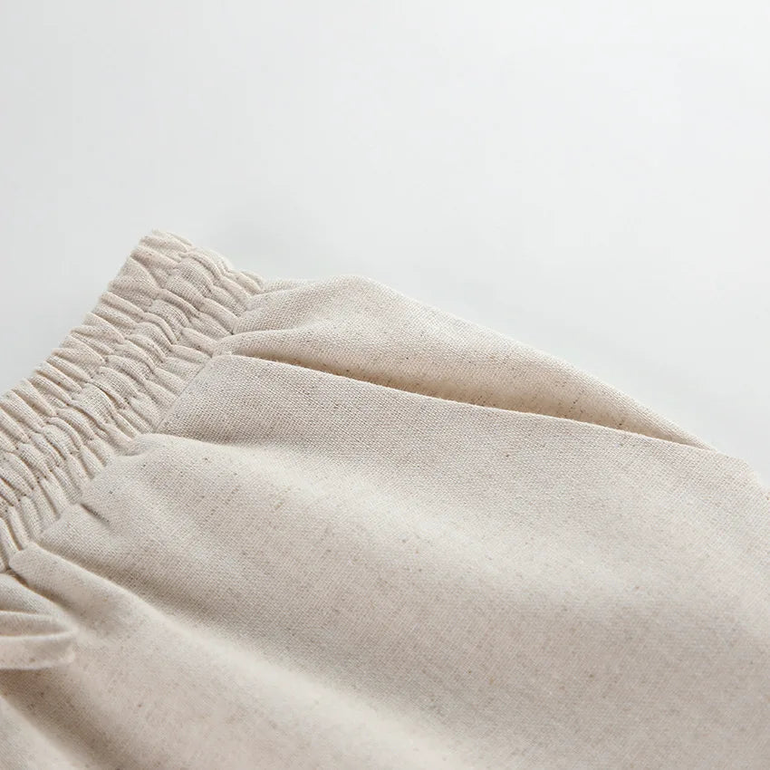 Fudus | Leinen Schnür Crop Top Und Lockere Hose Schlafanzug Sat