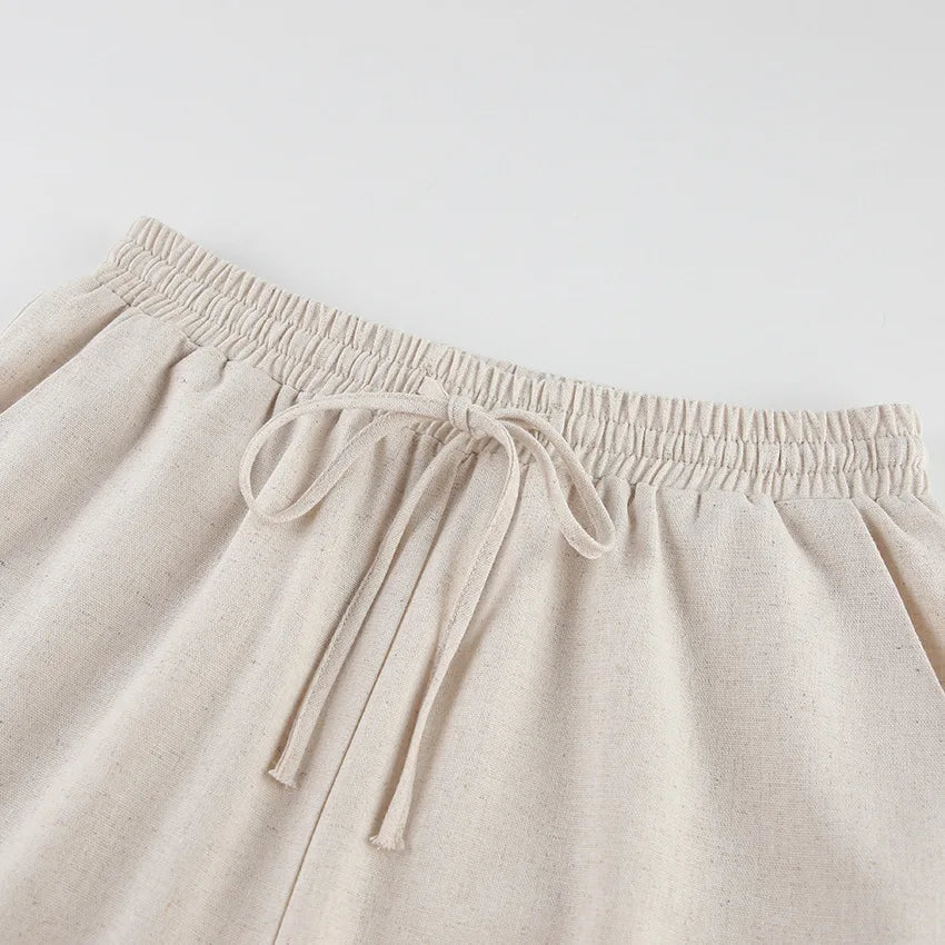 Fudus | Leinen Schnür Crop Top Und Lockere Hose Schlafanzug Sat
