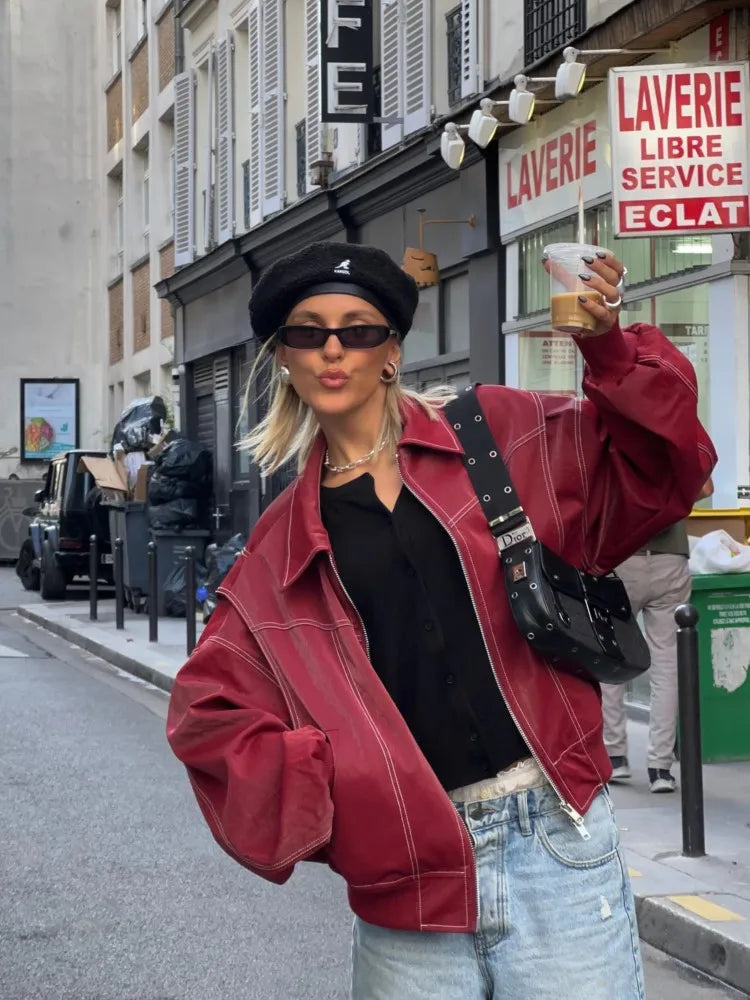 Claudia Vintage Wetterfeste Leder Bomberjacke für Damen