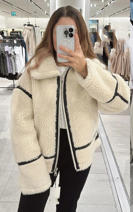 Leyralis | Damen Winterjacke mit Teddyfutter – Beige
