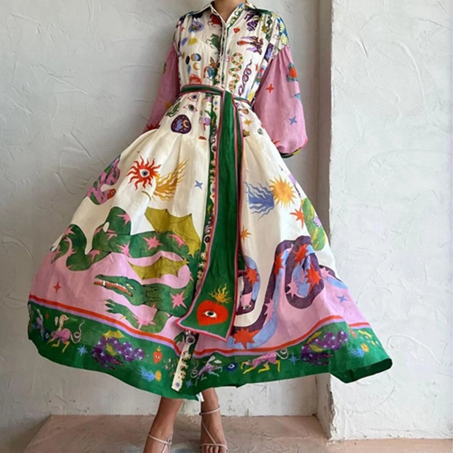 Rachel – Lässiges Damenkleid mit Knöpfen und V-Ausschnitt