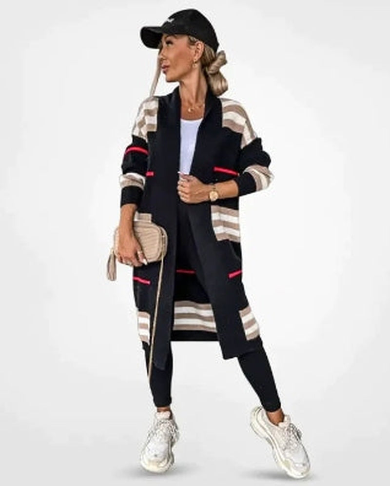 Linda - Stilvolle Damen-Strickjacke mit trendigem Streifenmuster
