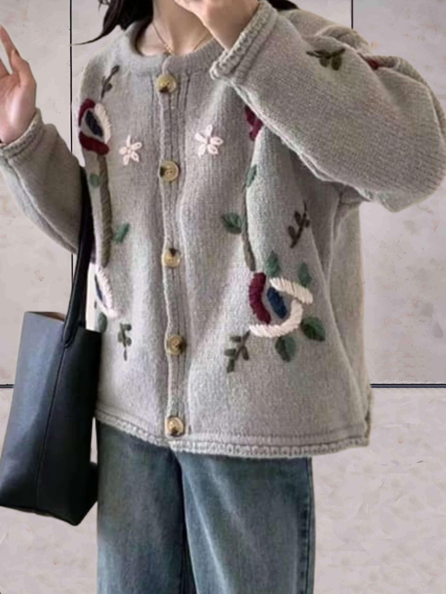 Ermana - Floraler Strick-Cardigan für den Winter