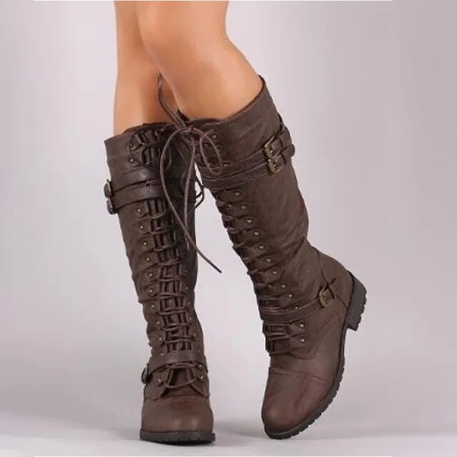 Ela - Chic Retro Schnürstiefel mit Schnalle für Damen