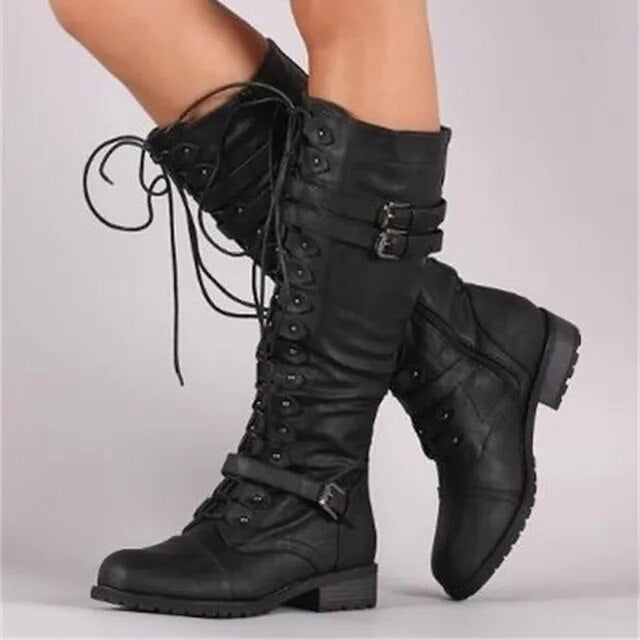 Ela - Chic Retro Schnürstiefel mit Schnalle für Damen