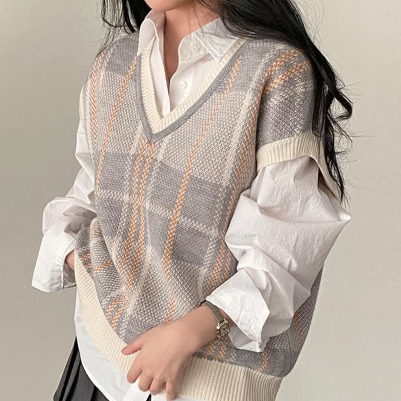 Dejan | Karierte Pullover-Weste mit V-Ausschnitt für Frauen