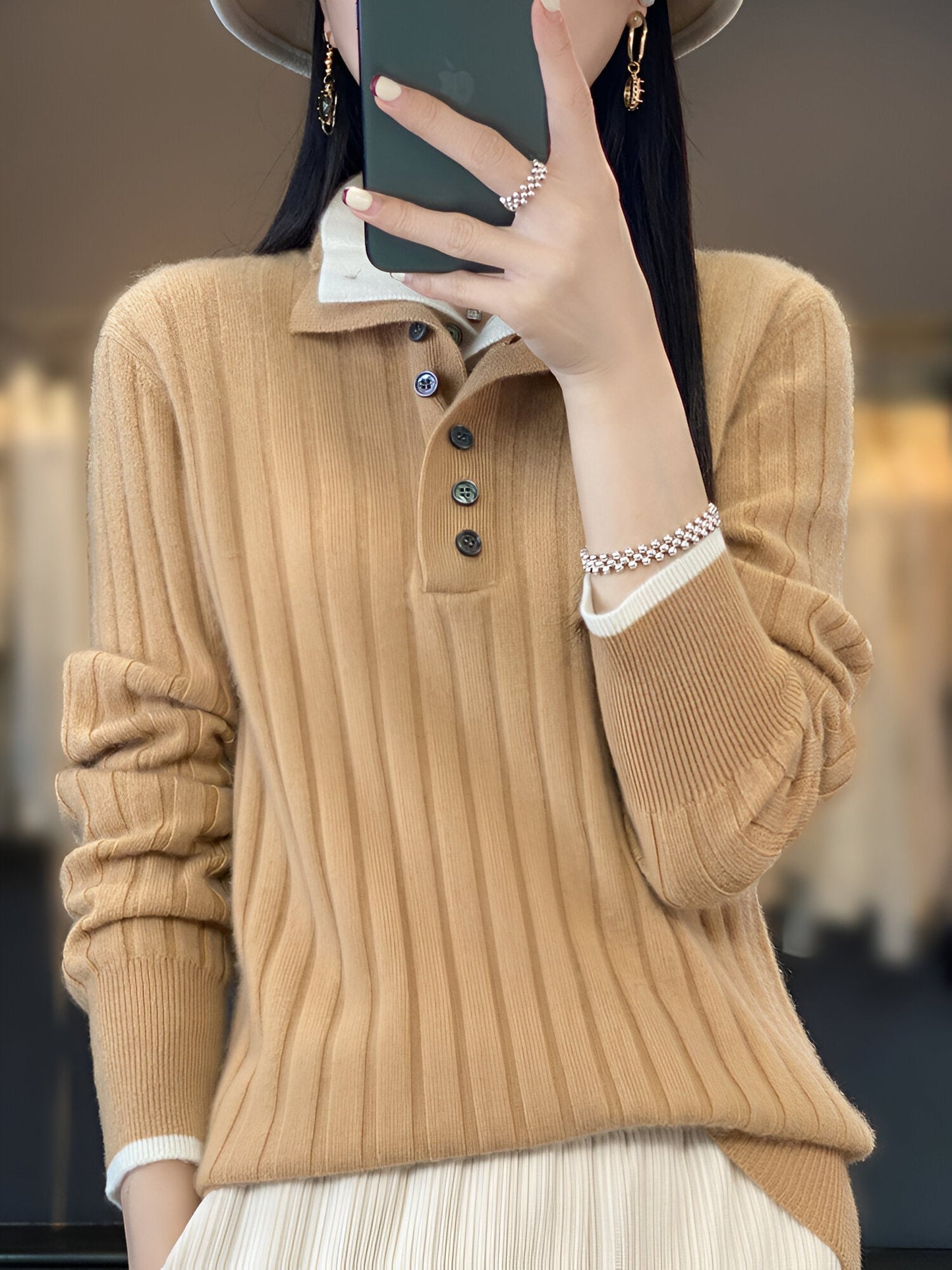 Dominika | Lässige Turn-Down Kragen Pullover gestrickte Kleidung Tops