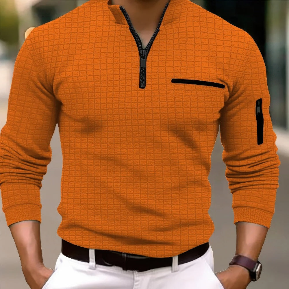 Casual Baumwolle Herren Langarm Poloshirt mit Reißverschluss