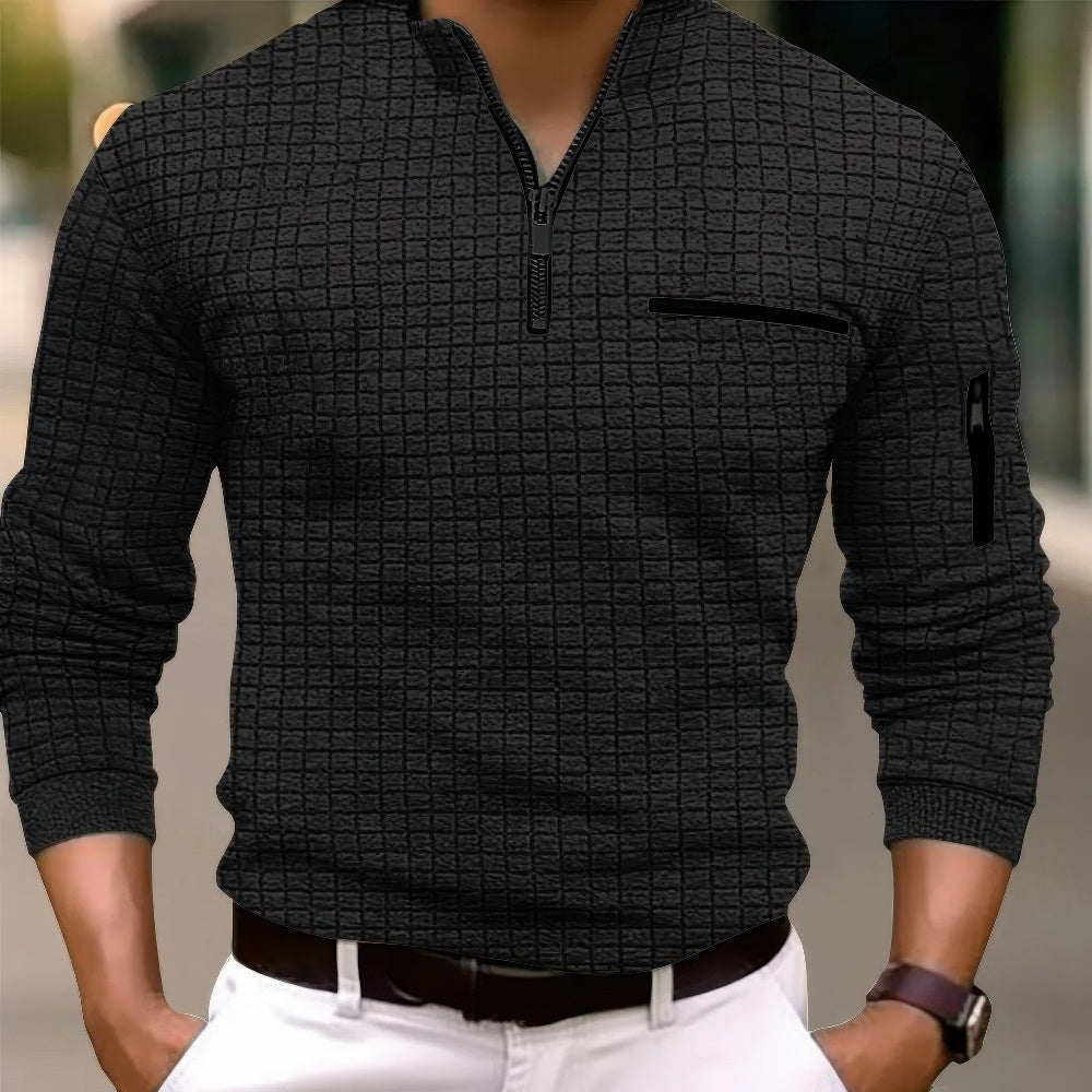 Casual Baumwolle Herren Langarm Poloshirt mit Reißverschluss