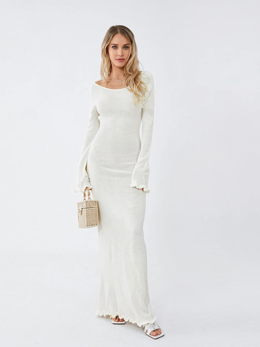 Thaliora® | Figurbetontes Maxikleid mit Volantärmeln
