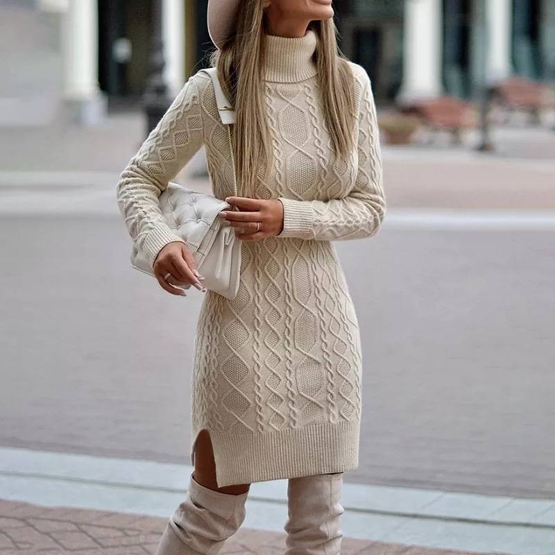 Amy – Winter Pullover Kleid mit Schlitz Design