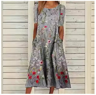 Fudus | Modisches Damenkleid Aus Baumwollleinen Mit Taschen