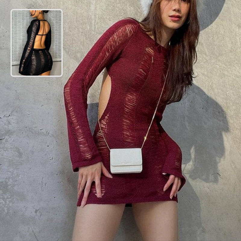 Chelsea – Sexy Rückenfreies Kurzkleid mit Langarm
