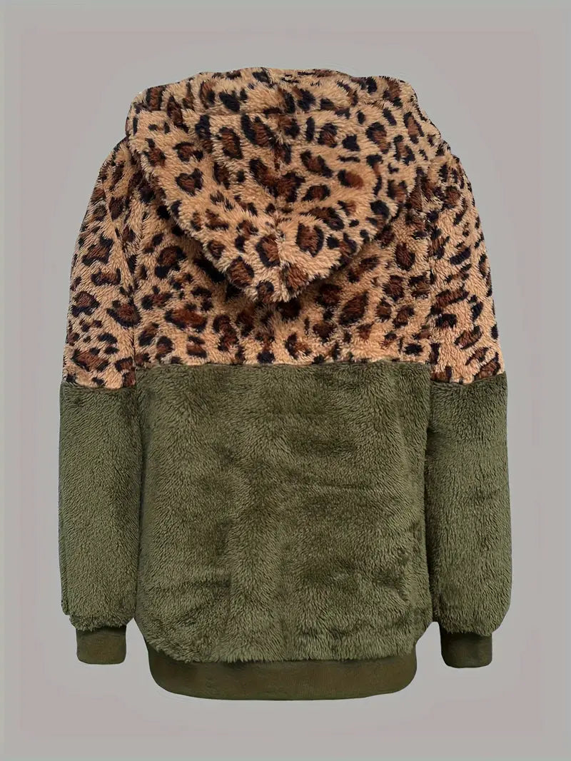 Ewalde |Leopard Druck Farbe Block Hoodie Sweatshirt für Frauen
