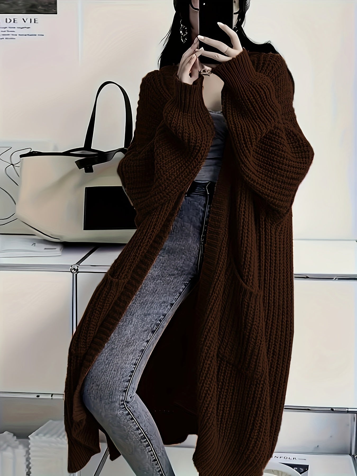 Leyennae | Grauer Strick-Cardigan mit offener Vorderseite