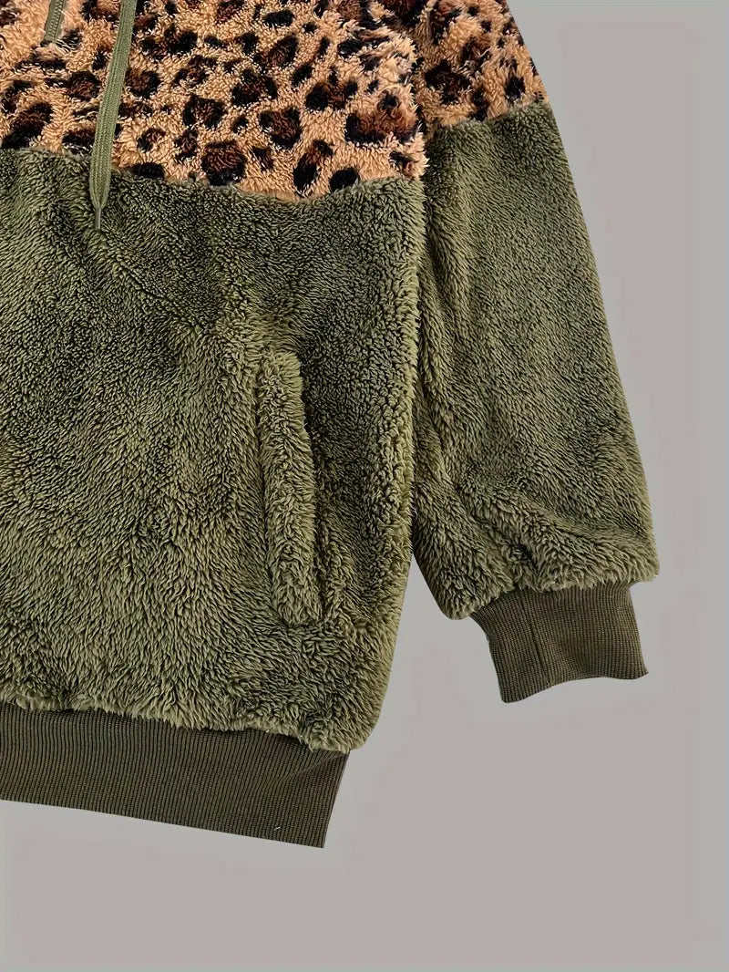 Ewalde |Leopard Druck Farbe Block Hoodie Sweatshirt für Frauen