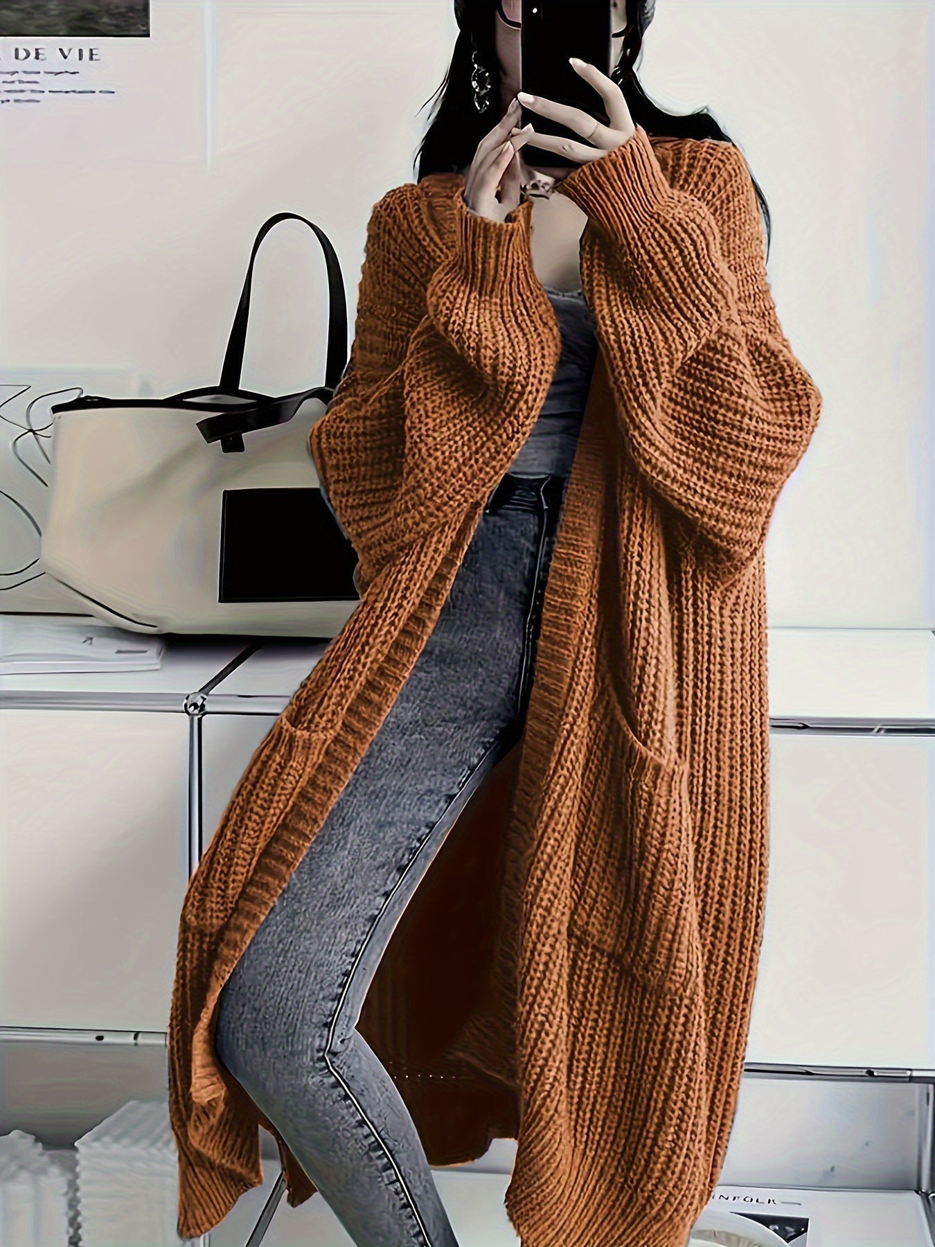 Leyennae | Grauer Strick-Cardigan mit offener Vorderseite