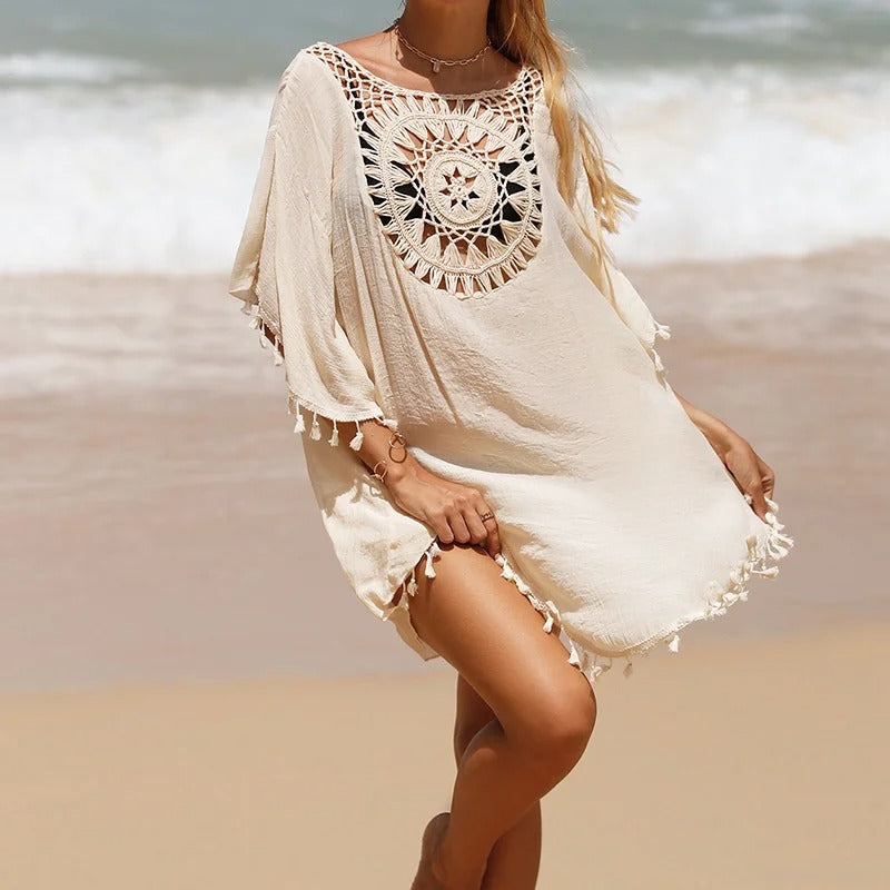 Thaliora® | Boho-Strandkleid mit Häkelmuster