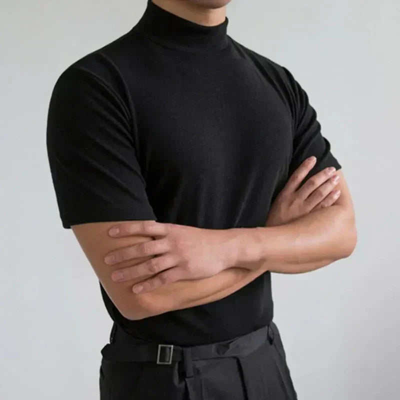 Basic Herren T-Shirt mit hohem Kragen | Schlicht, bequem & vielseitig