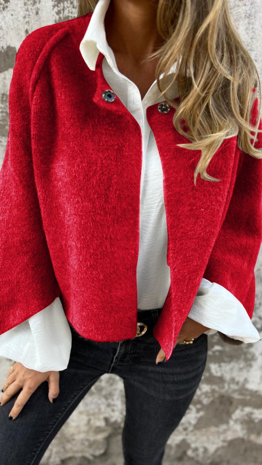 Carina | Eleganter Damen Wollmantel mit Rundhalsausschnitt und langen Ärmeln