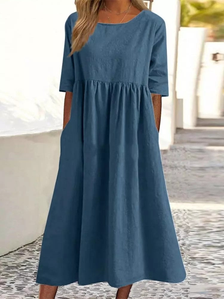 Fudus | Modisches Damenkleid Aus Baumwollleinen Mit Taschen