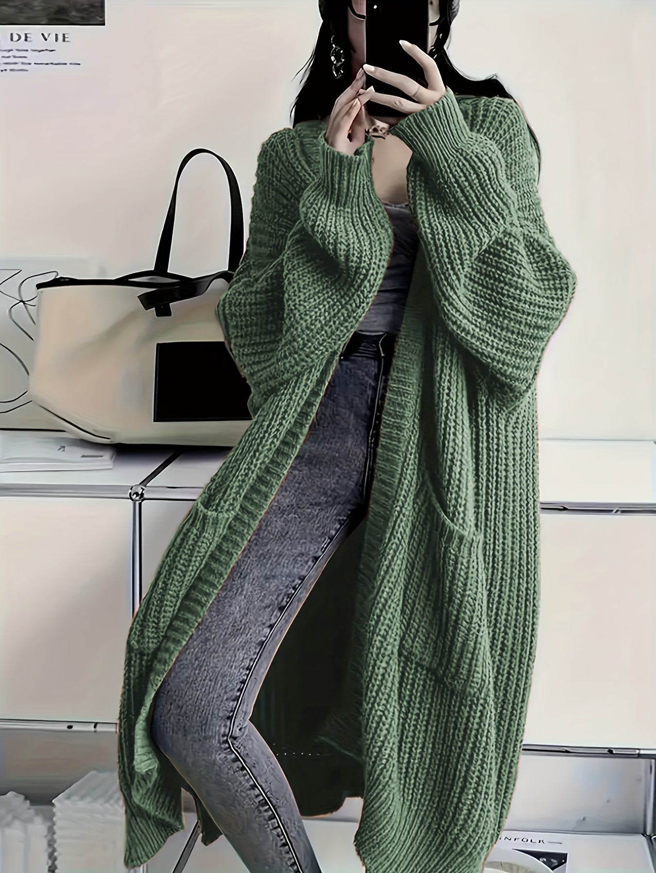 Leyennae | Grauer Strick-Cardigan mit offener Vorderseite
