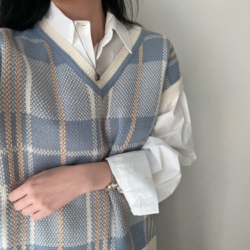 Dejan | Karierte Pullover-Weste mit V-Ausschnitt für Frauen