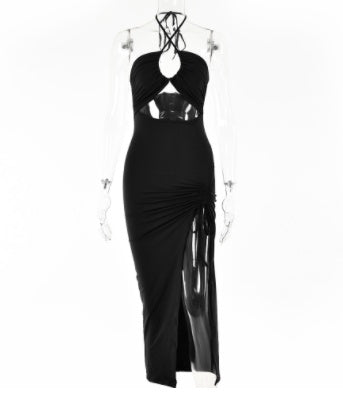 Laura – Sexy Neckholder Kleid mit Spitze und Schlitz im Y2K-Stil