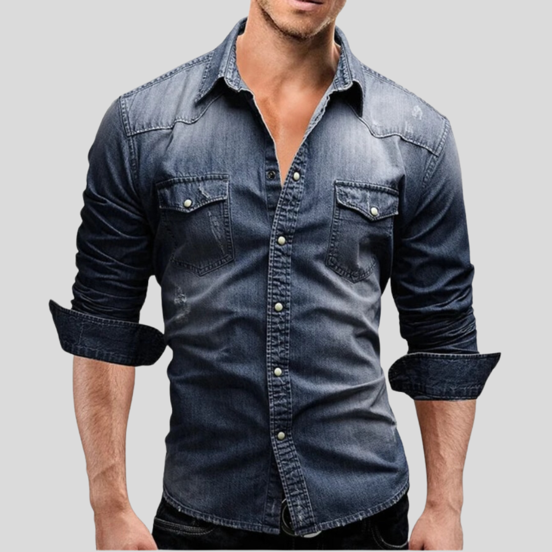 Davian Herren Jeanshemd | Vielseitiges Denim-Hemd mit Brusttasche