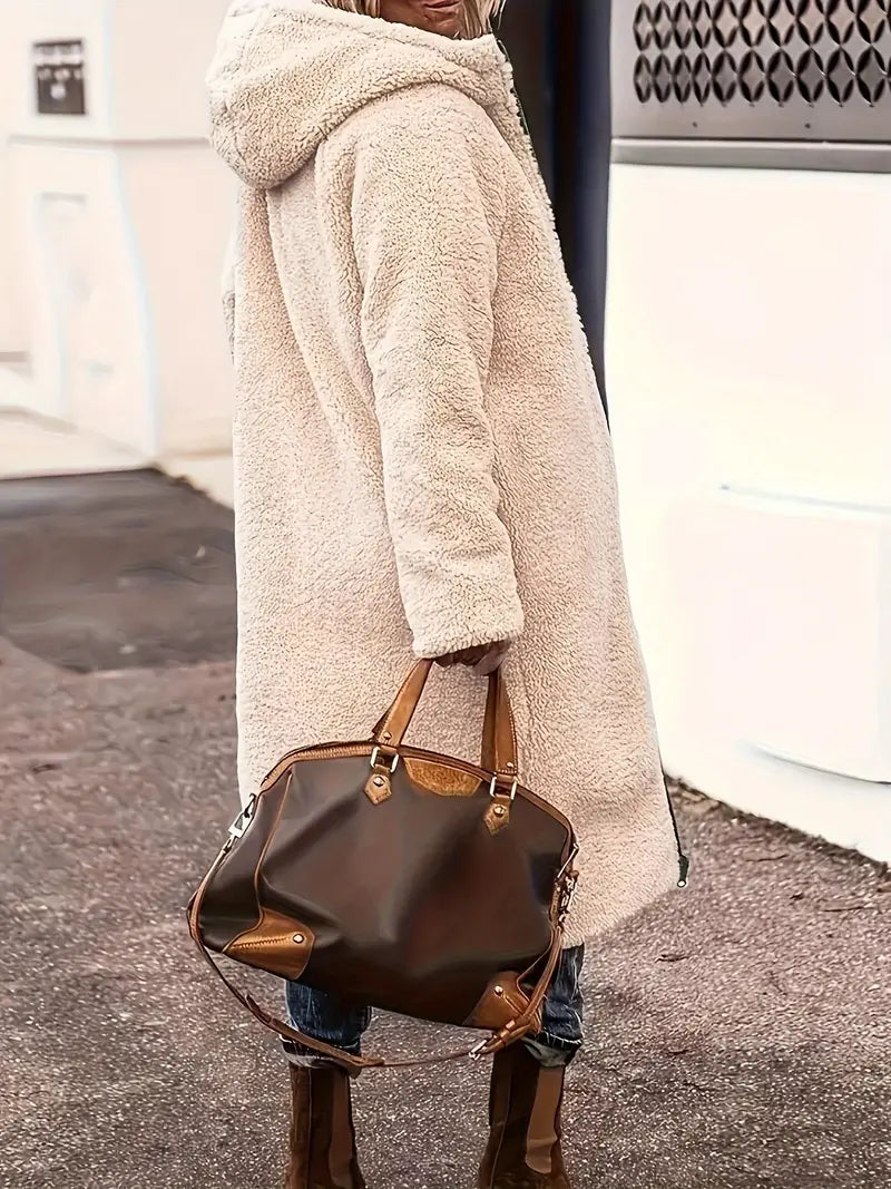 Leif - Beidseitig tragbare mittellange Strickjacke mit Kapuze für Frauen