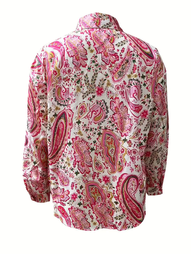 Bartina - Damen Langarmhemd mit Paisley-Muster und Knopfleiste