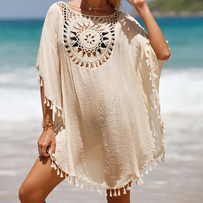 Thaliora® | Boho-Strandkleid mit Häkelmuster