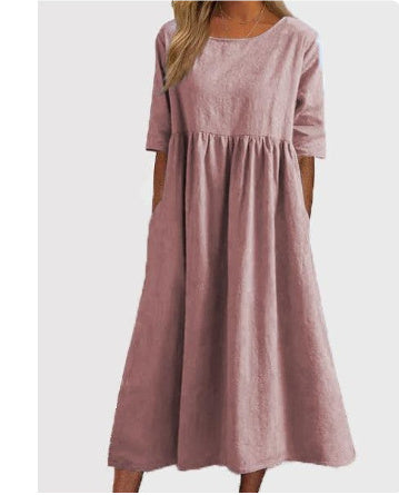 Fudus | Modisches Damenkleid Aus Baumwollleinen Mit Taschen