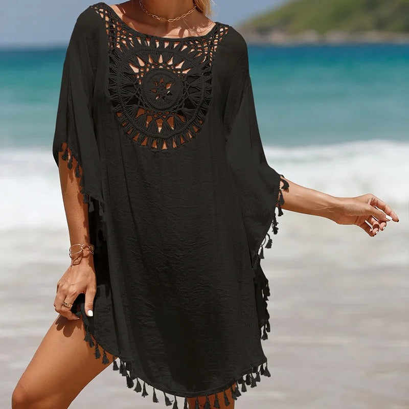 Thaliora® | Boho-Strandkleid mit Häkelmuster