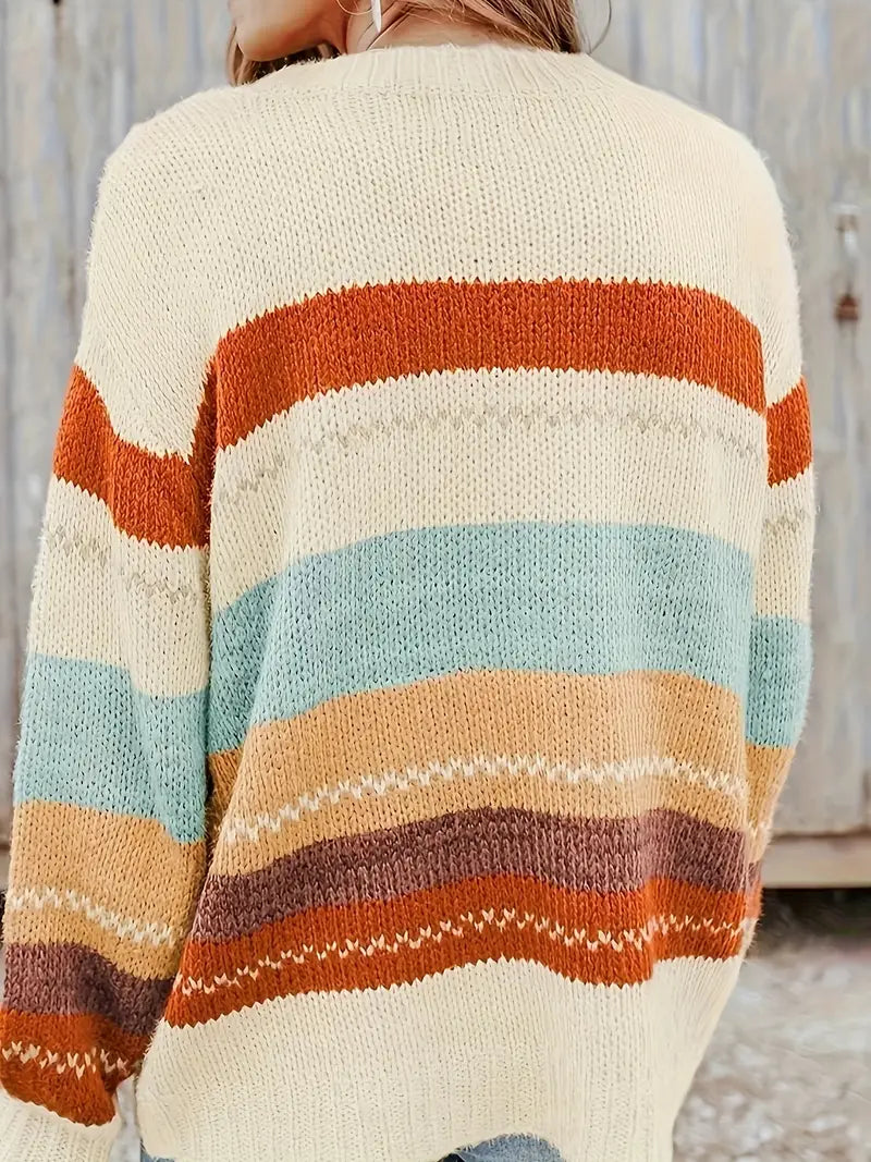 Eli - Gestreifter Rundhals-Strickpullover