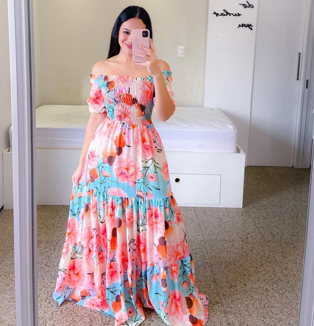 Heidi – Florales Damen-Maxikleid mit Off-Shoulder-Design