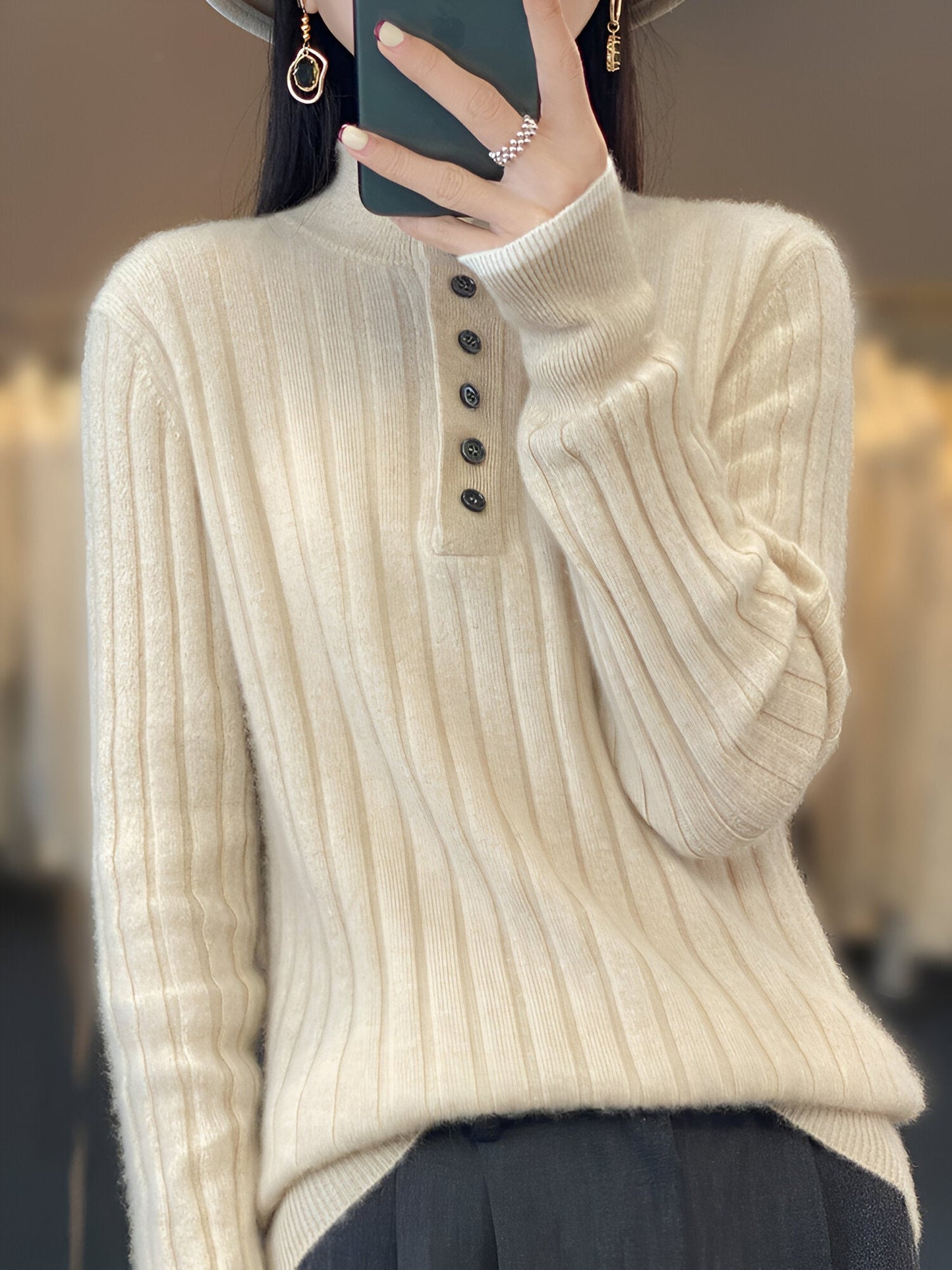 Dominika | Lässige Turn-Down Kragen Pullover gestrickte Kleidung Tops