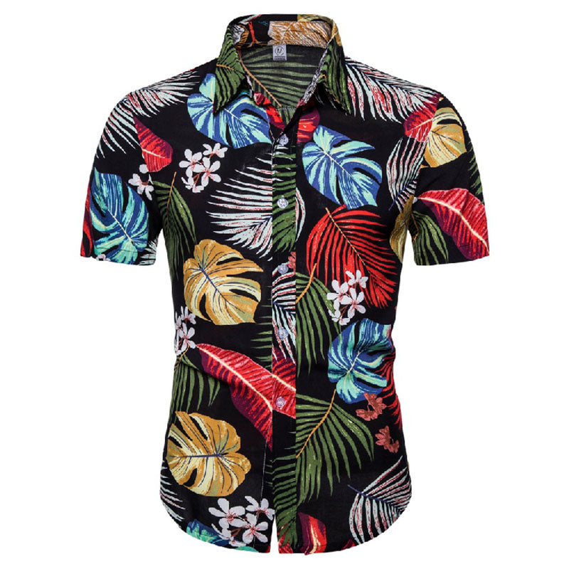 Stylisches Herren Kurzarm Hemd mit Vintage Druck aus Baumwolle