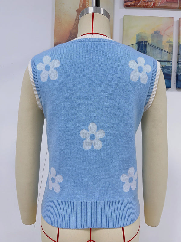 Fudus | Kontrastfarbe Jacquard V-ausschnitt Ärmelloses Stricktop