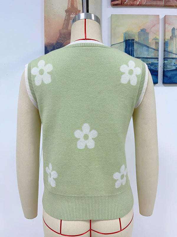 Fudus | Kontrastfarbe Jacquard V-ausschnitt Ärmelloses Stricktop