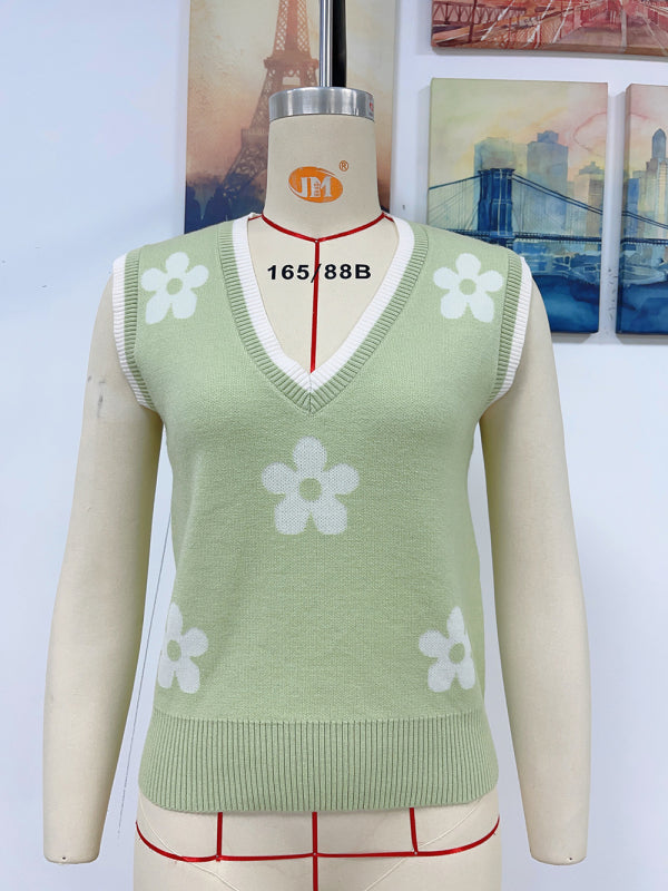 Fudus | Kontrastfarbe Jacquard V-ausschnitt Ärmelloses Stricktop