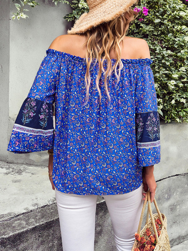 Fudus | Bohemian Print Loose Schulterfrei Shirt