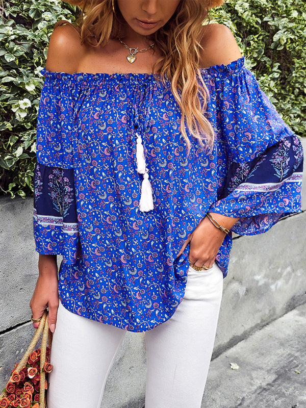 Fudus | Bohemian Print Loose Schulterfrei Shirt