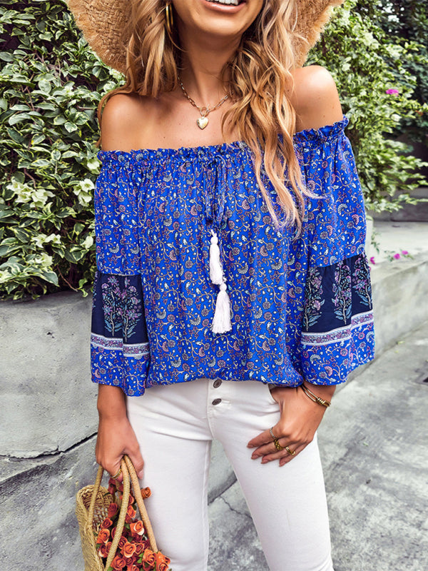 Fudus | Bohemian Print Loose Schulterfrei Shirt