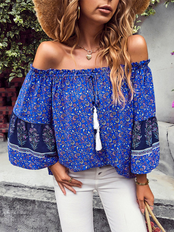 Fudus | Bohemian Print Loose Schulterfrei Shirt